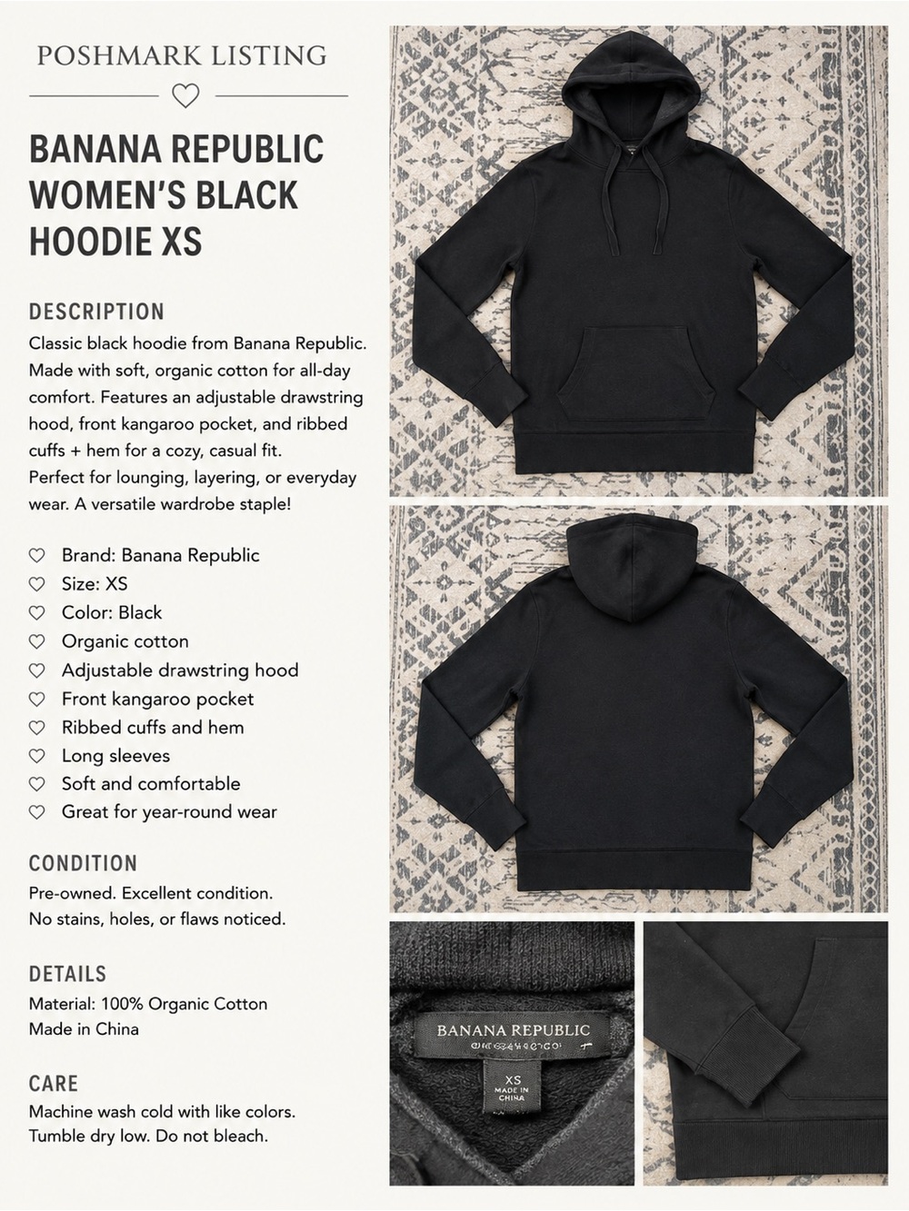 Banana Republic Black Women's Hoodie Pullover
